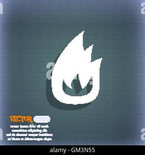 Fire flame  icon symbol on the blue-green abstract background with shadow and space for your text. Vector Stock Vector