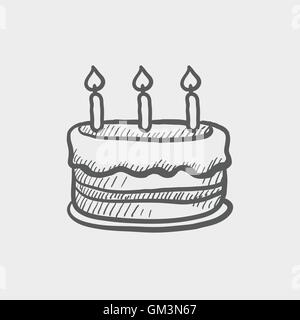 Birthday cake with candles sketch icon Stock Vector
