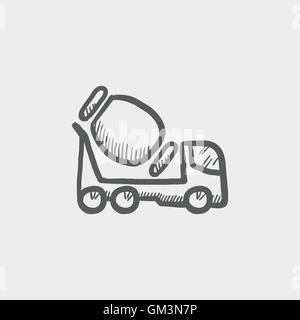 Concrete mixer truck sketch icon Stock Vector