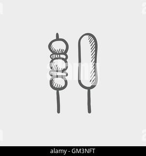 Grilled pork and hotdog sketch icon Stock Vector