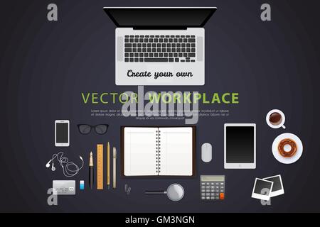 Workplace with isolated objects Stock Vector