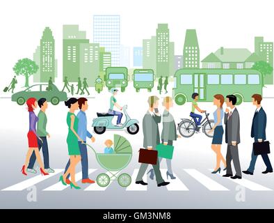 Cityscape with people walking on the street Stock Vector