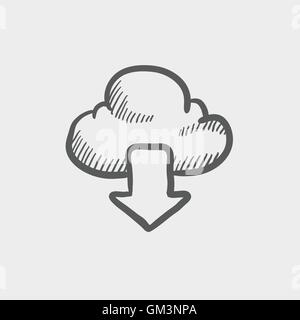 Cloud with arrow down sketch icon Stock Vector