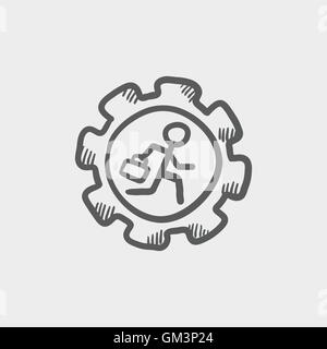 Man running inside the gear sketch icon Stock Vector