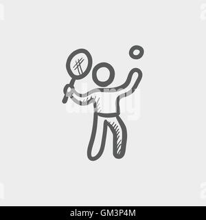 Tennis player in serving position sketch icon Stock Vector