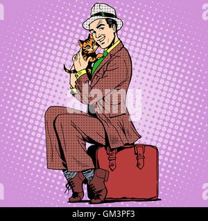 Man kitten and a suitcase Stock Vector