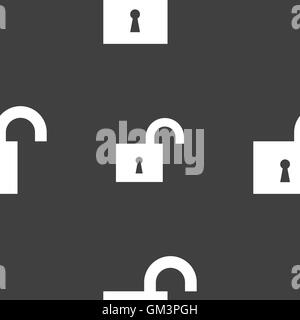 open lock icon sign. Seamless pattern on a gray background. Vector Stock Vector