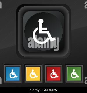 disabled icon symbol. Set of five colorful, stylish buttons on black texture for your design. Vector Stock Vector