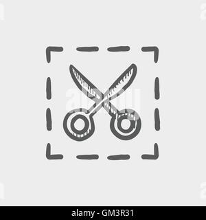 Scissors with cut lines sketch icon Stock Vector