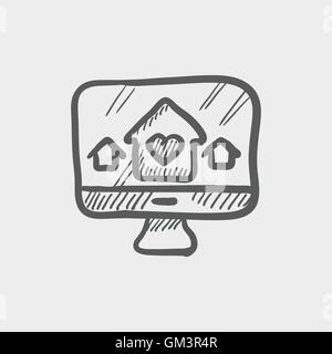 Online monitoring sketch icon Stock Vector