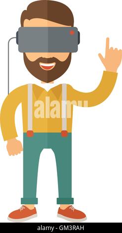 Man with isometric virtual reality headset. Stock Vector