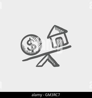 Compare or exchange home to money sketch icon Stock Vector