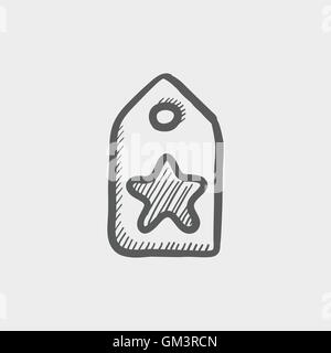 Tag with star best offer sale sketch icon Stock Vector