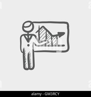 Businessman presenting with his chart sketch icon Stock Vector