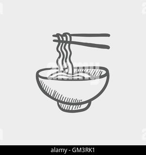 Bowl of noodles with a pair chopsticks sketch icon Stock Vector