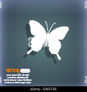 butterfly icon symbol on the blue-green abstract background with shadow and space for your text. Vector Stock Vector