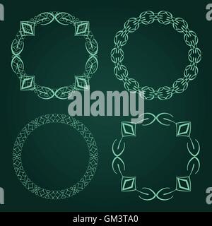 Vector set of calligraphic circle frames. Vintage design elements. Stock Vector
