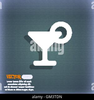 Drink, cocktail with a lemon  icon symbol on the blue-green abstract background with shadow and space for your text. Vector Stock Vector
