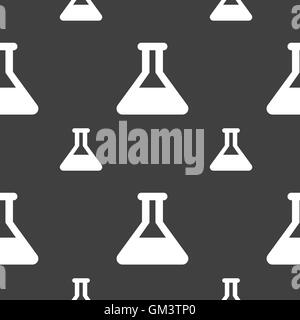 Conical Flask icon sign. Seamless pattern on a gray background. Vector Stock Vector