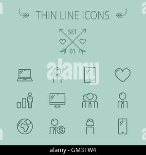 Technology thin line icon set Stock Vector