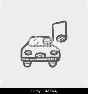 Car with music sketch icon Stock Vector