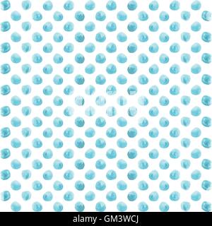 Seamless polka dot pattern from watercolor paint blue circles. Stock Vector