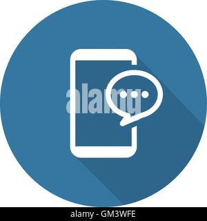 Flat Phone Message Icon. Long Shadow. Stock Vector