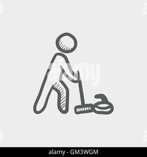 Polo game with mallet sketch icon Stock Vector