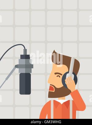 DJ working in a radio station Stock Vector