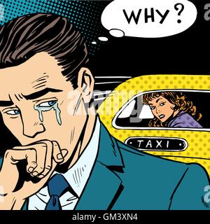 man weeps his woman is leaving by taxi Stock Vector