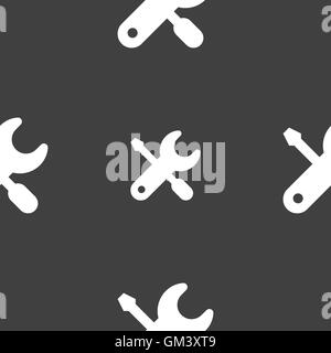 screwdriver, key, settings icon sign. Seamless pattern on a gray background. Vector Stock Vector