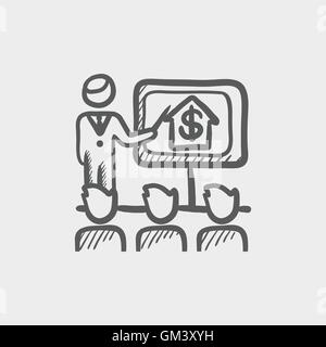 Real estate agent seminar sketch icon Stock Vector