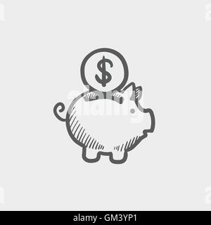 Piggy bank and dollar coin sketch icon Stock Vector