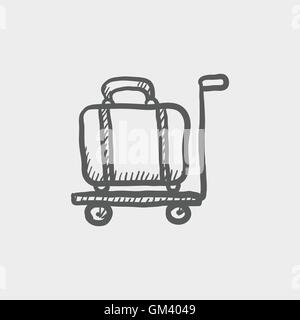 Luggage on a trolley sketch icon Stock Vector