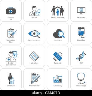 Medical and Health Care Icons Set. Flat Design. Stock Vector