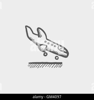 Airplane landing sketch icon Stock Vector