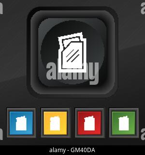 Text file icon symbol. Set of five colorful, stylish buttons on black texture for your design. Vector Stock Vector