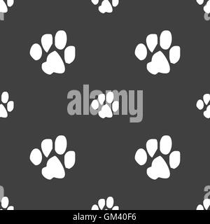 trace dogs icon sign. Seamless pattern on a gray background. Vector Stock Vector