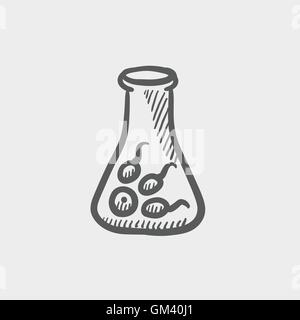 Chemical bottle with virus and bacteria sketch icon Stock Vector