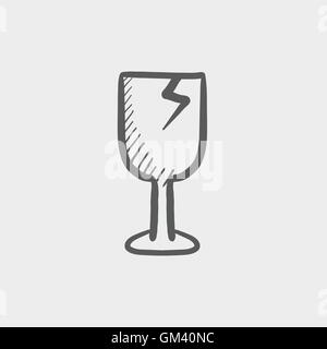 Broken glass wine, fragile sketch icon Stock Vector