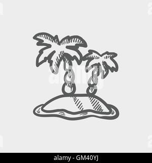 Two plam trees sketch icon Stock Vector