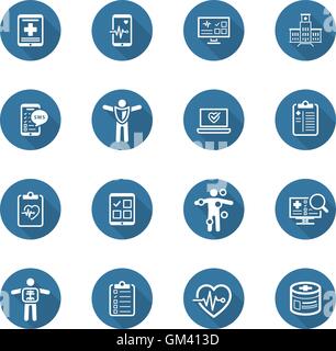 Medical & Health Care Icons Set. Flat Design. Long Shadow. Stock Vector