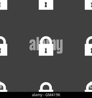 closed lock icon sign. Seamless pattern on a gray background. Vector Stock Vector