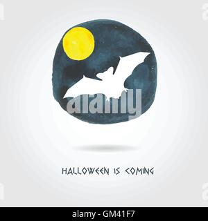 Halloween banner with bat on watercolor spots background Stock Vector