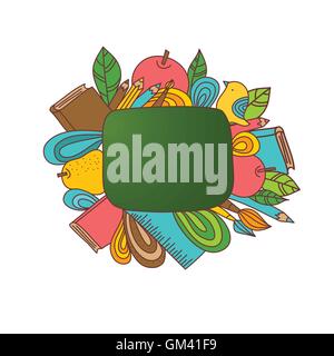 Hand drawn back to school doodles with school stationary. Stock Vector