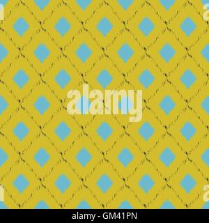 Seamless ikat pattern in yellow and blue colors. Vector tribal background. Stock Vector