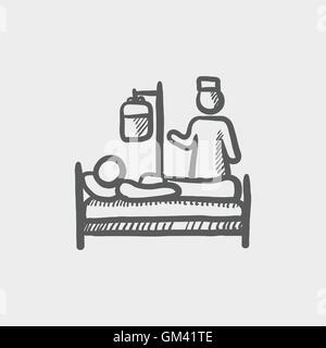 Nurse attending a sick patient sketch icon Stock Vector