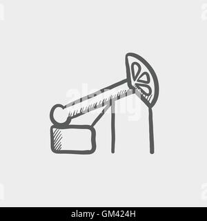 Pump jack oil crane sketch icon Stock Vector