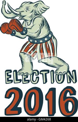 Election 2016 Republican Elephant Boxer Etching Stock Vector