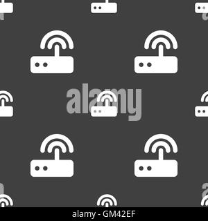 Wi fi router icon sign. Seamless pattern on a gray background. Vector Stock Vector